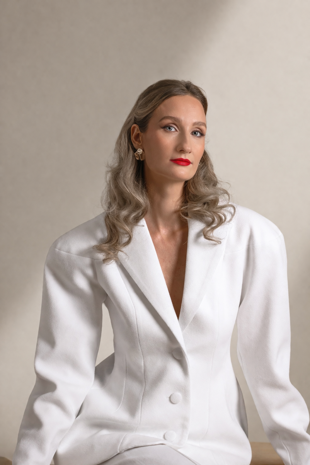 Ophelia Single-Breasted Blazer, Ivory