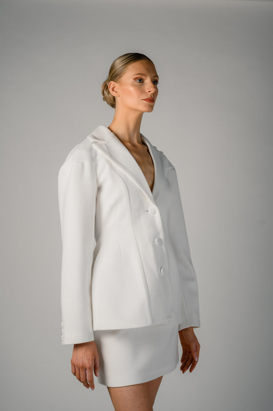 Ophelia Single-Breasted Blazer, Ivory
